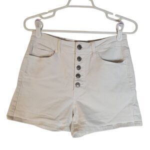 Vervet Attractively High Rise Botton Front White Distressed Denim Shorts Size L